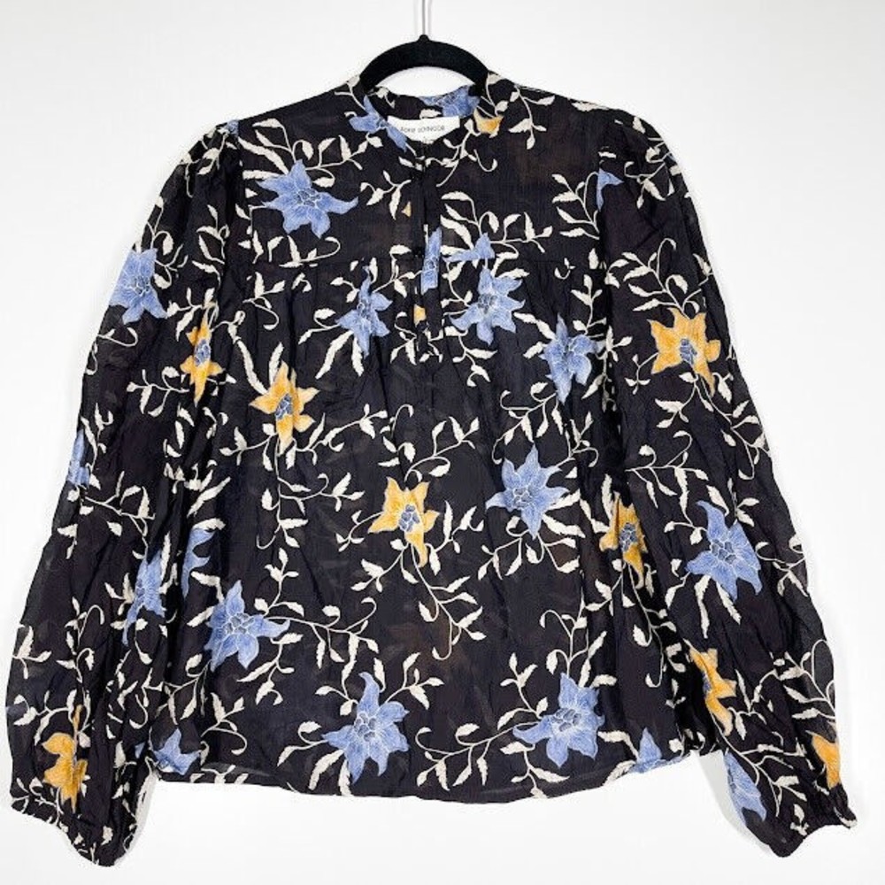 Sofie Schnoor Nila Floral Peasant Blouse Womens‎ Black Long Sleeve Top Small NWT